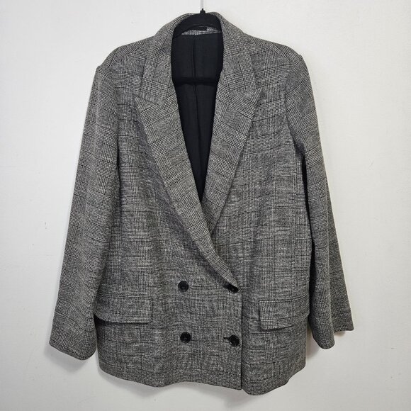 All Saints Helei Oversize Double Breasted Plaid Blazer Jacket Sz 10 Grey L - Picture 3 of 13